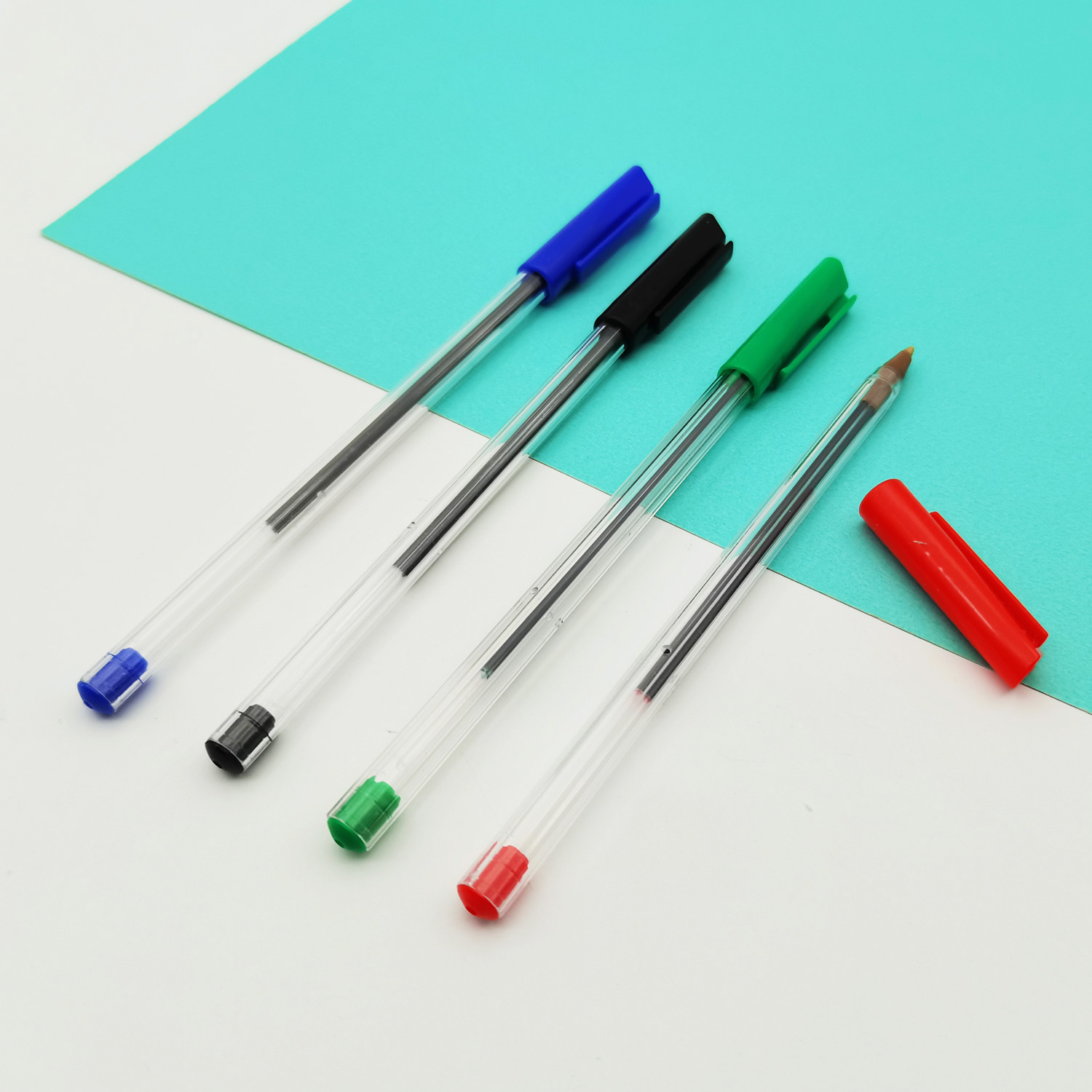 Wholesale cheap promotional plastic ballpoint blue black red ink school office transparent  pen custom logo mini pen
